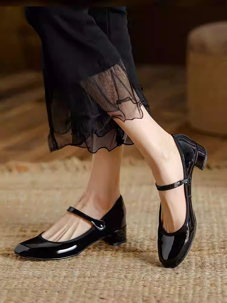 Soft Bottom Elegant French Shoes Chunky Heel Pumps Women foto 5