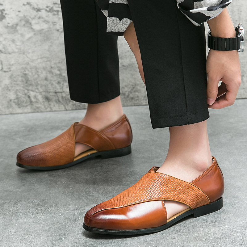 New Hollow Fashion Shoes Men's Summer Breathable Casual British Woven Leather Sandals foto 2