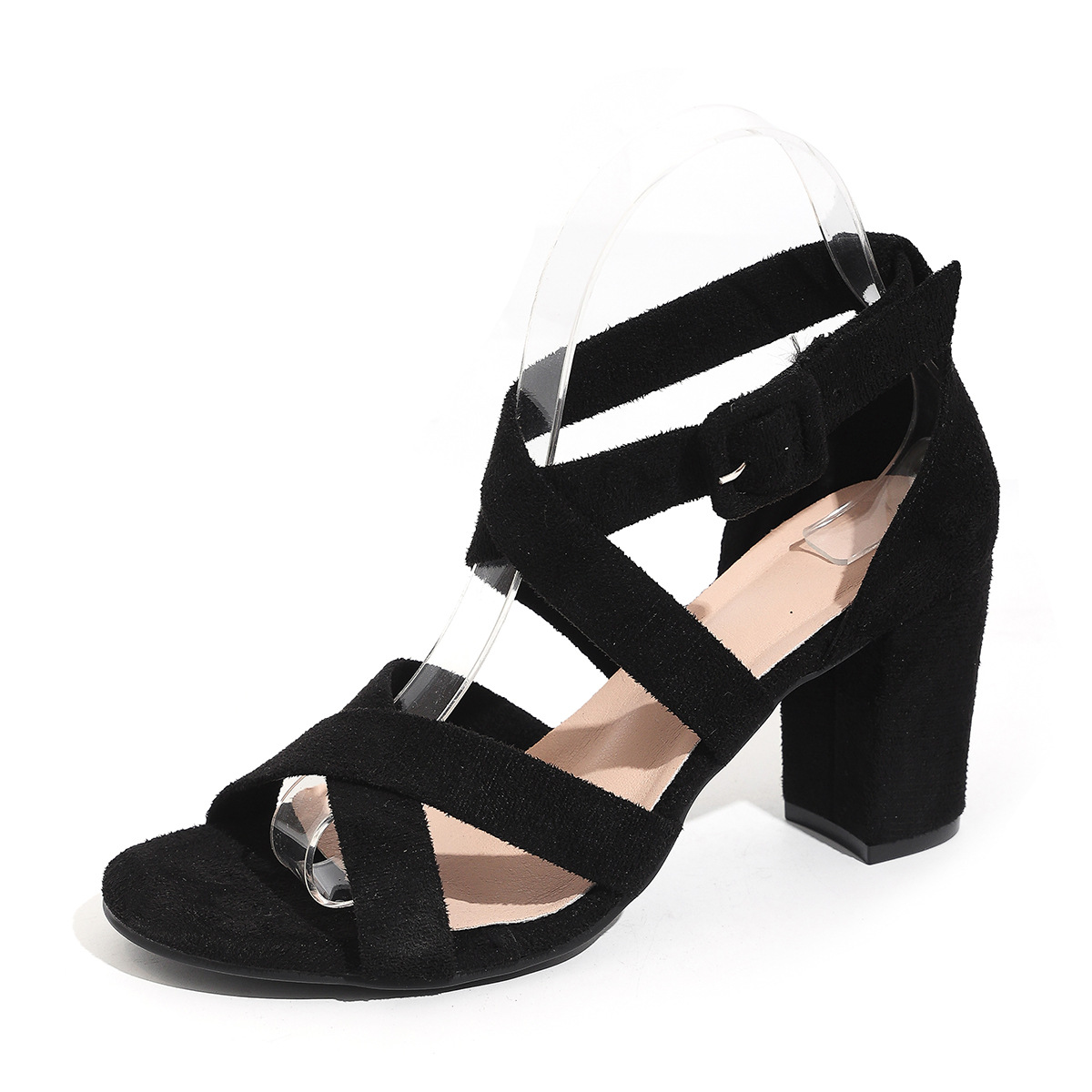 Plus-size Black Suede Chunky-heel Sandals For International Trade foto 4