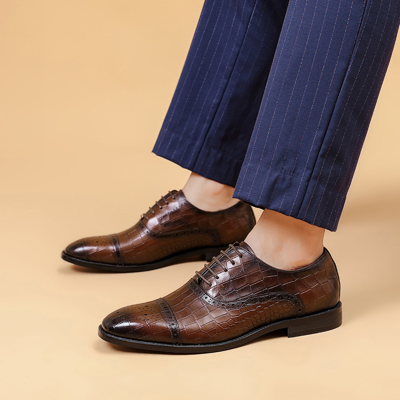 Business Formal Wear Embossed Carved Genuine Leather Oxford Shoes foto 4