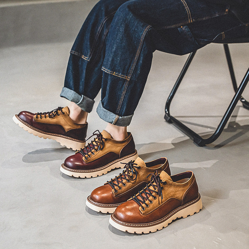 Round Toe Tough Guy Lightly Mature Genuine Leather Platform Casual Fashion Shoes foto 4