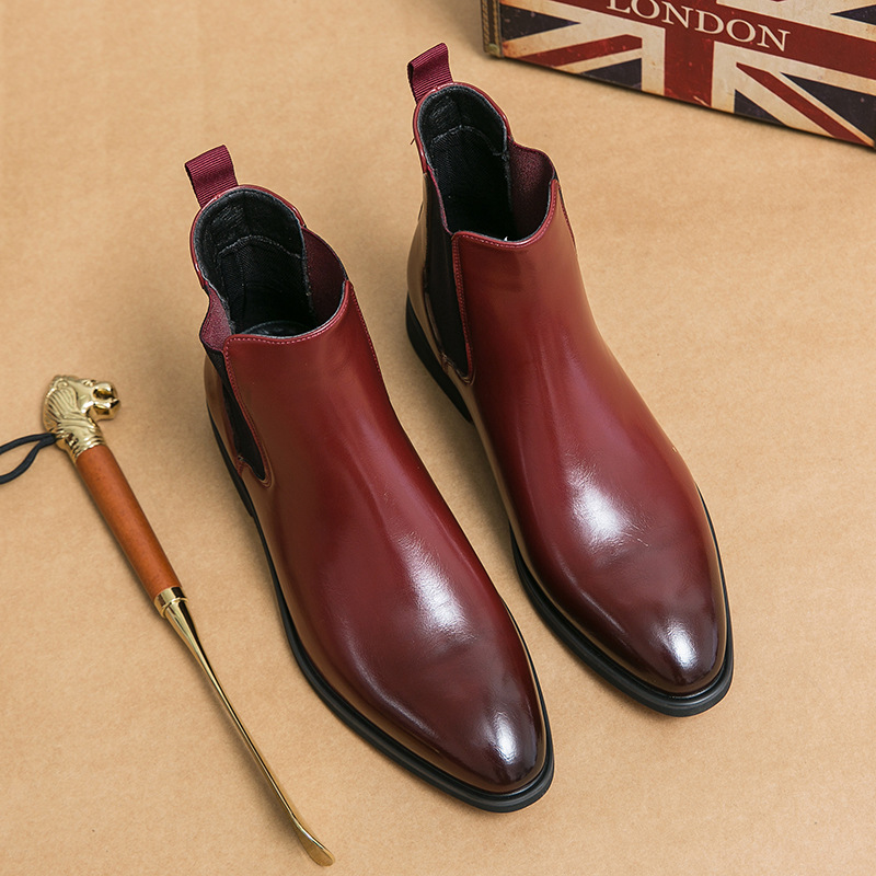 Men's Business Autumn High-top Pointed Red Leather Boots foto 2