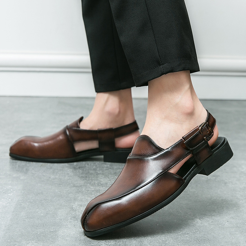 Plus Size Men's Slip-on Fashionable Breathable Lightweight British Style Leather Sandals