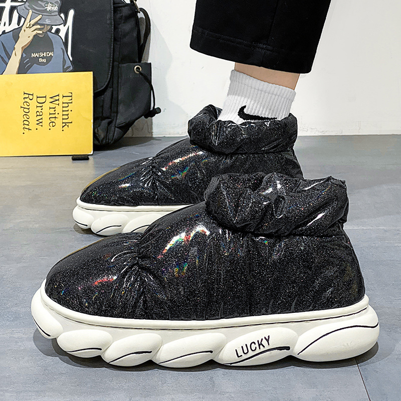 Cotton Slippers Men Can Wear Outside In Winter Plus Velvet Warm Shoes foto 2