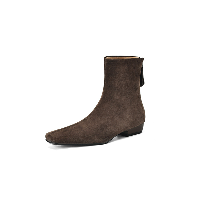 Womens Suede Leather Low-Heel Ankle Boots Genuine Leather Style Boots