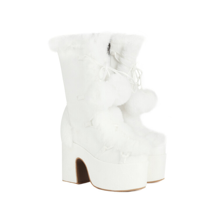 Womens Fashion Mid-Cut Furry Boots foto 5