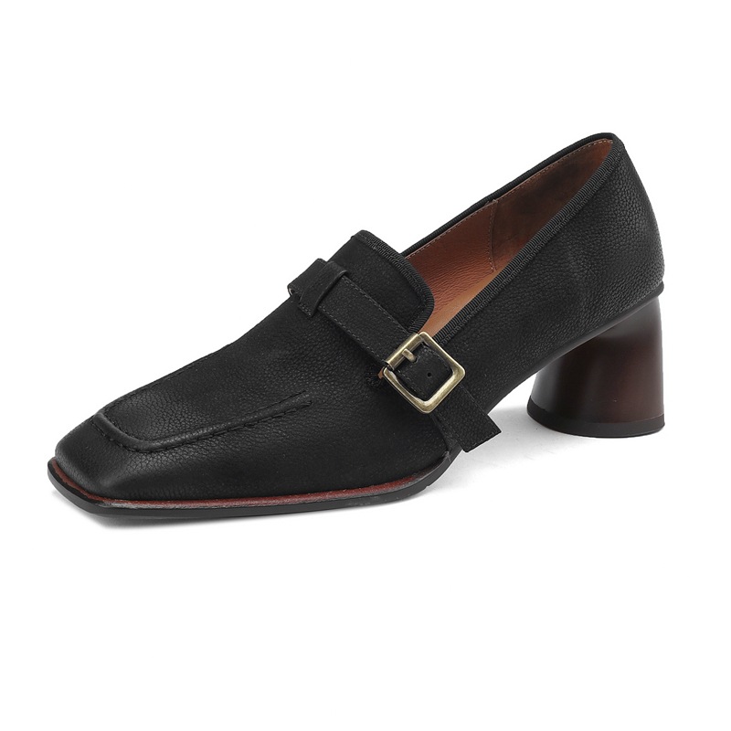 Womens Retro Brown Commuter British Style Leather Shoes With Chunky Heels foto 3