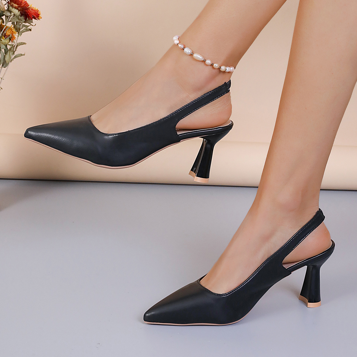 Foreign Trade Baotou Slingback Sandals Pointed High Heels Stiletto Low-cut Shoes foto 4