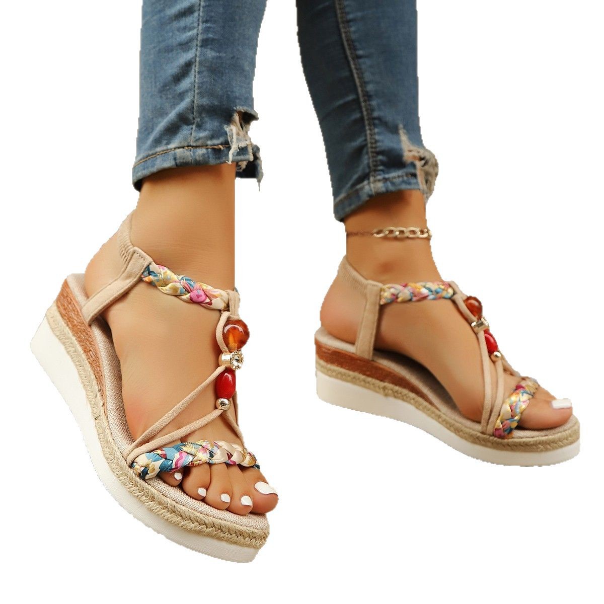 Rhinestone Beaded Wedge Fashion High Heels Platform Women foto 3