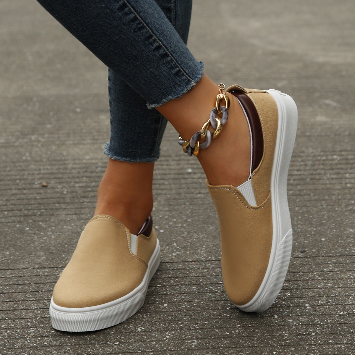 Womens Low-Top Solid-Colored Flat Shoes Cross-Border Slip-On Color-Block Loafers foto 3