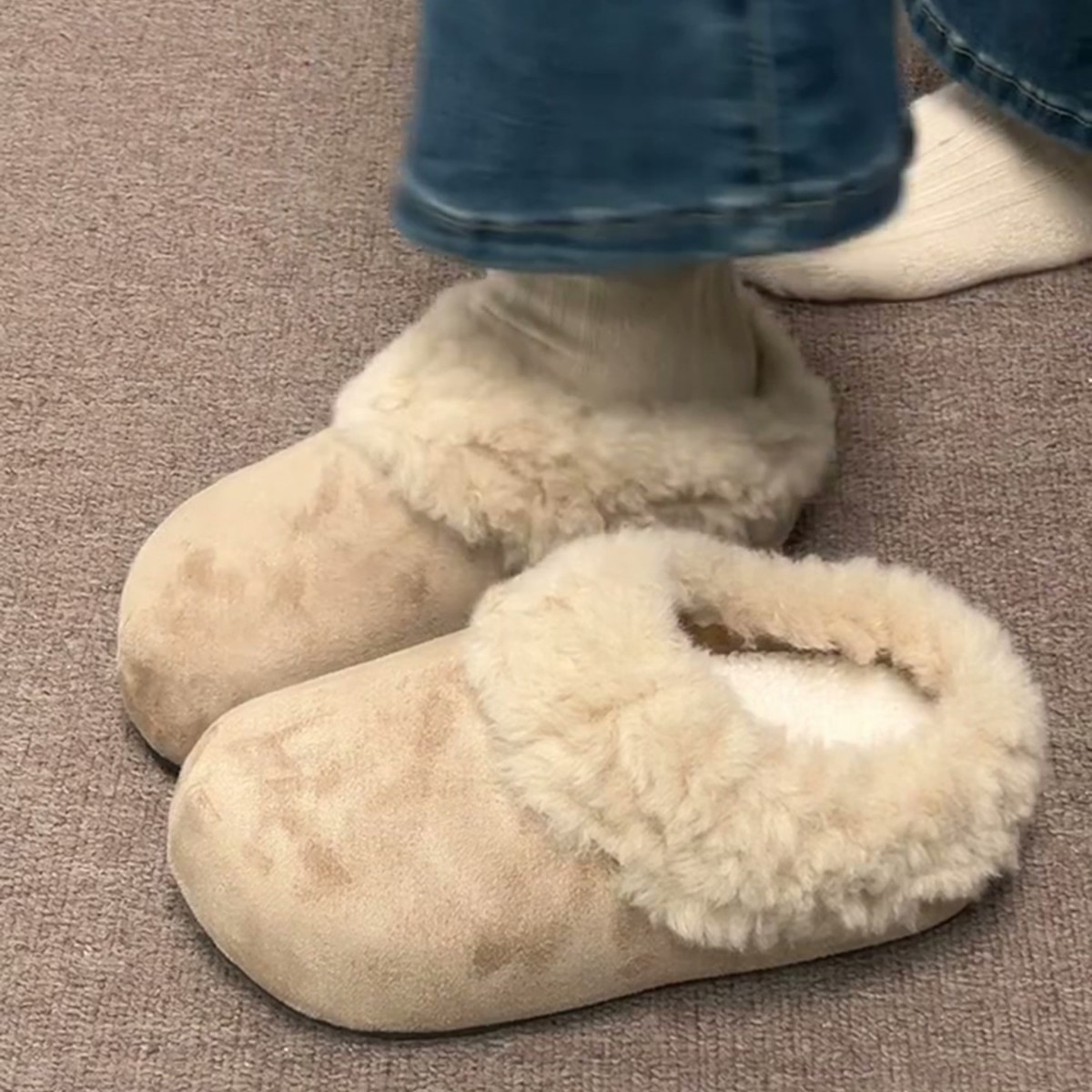 Womens Retro Thick-Soled Fleece-Lined Slippers foto 3