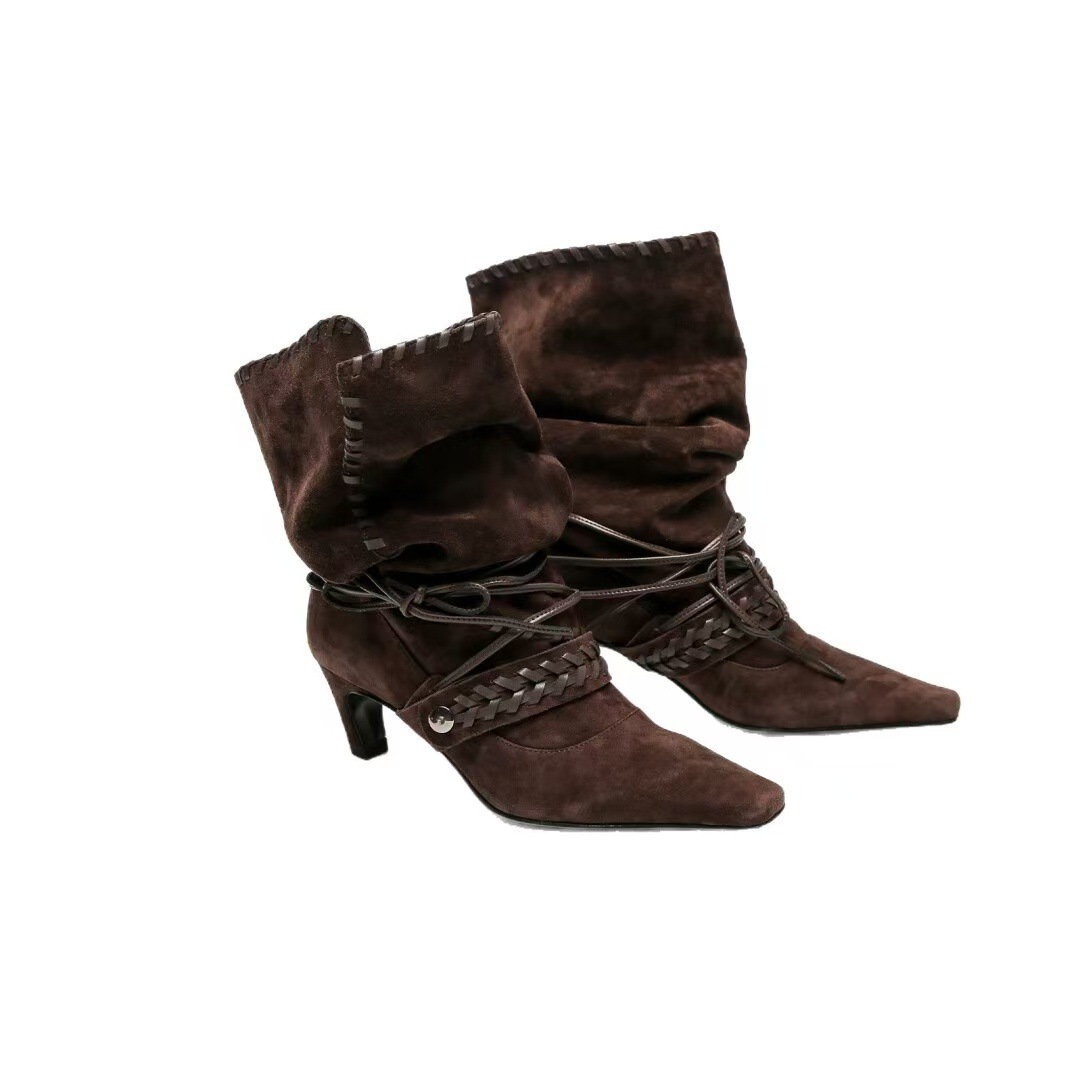 Square-toe Chic Womens Western Boots With Cross-tie Straps And Chunky Heels foto 5