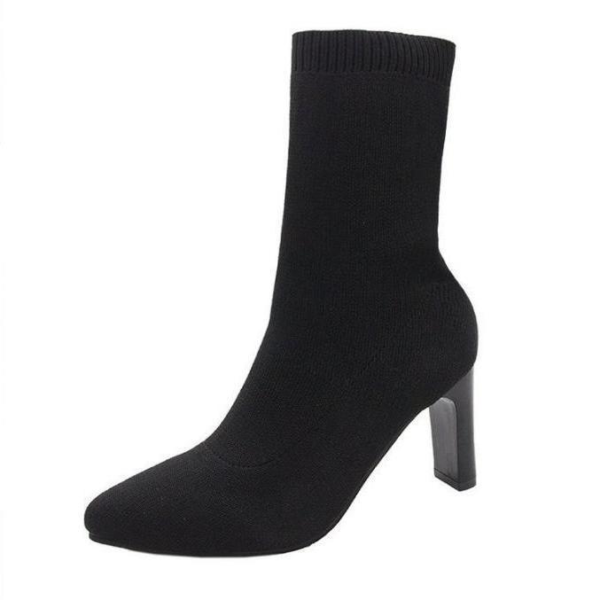 Womens Stretchy Chunky-Heel Square-Toe Suede Skinny Boots foto 5