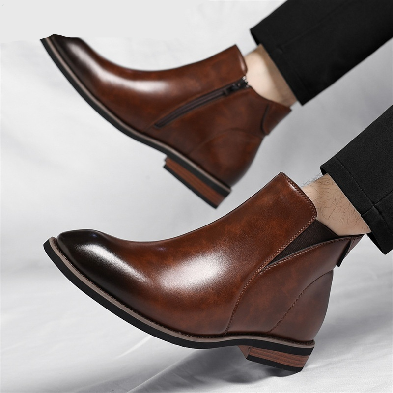 Mens Retro High-Top Formal Short Leather Boots foto 4