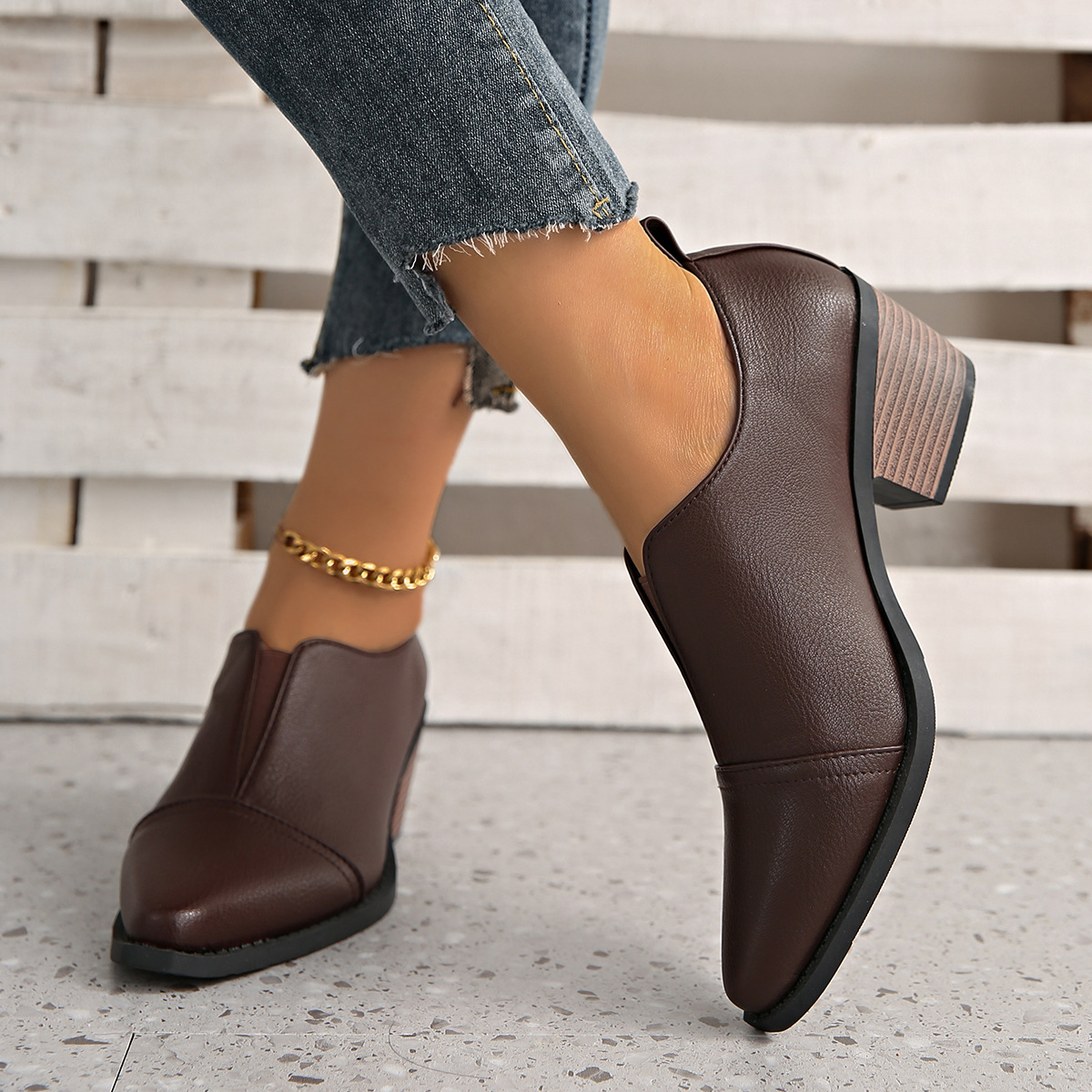 New Spring And Autumn Pointed-toe Chunky-heel Casual Low-top Shoes foto 2