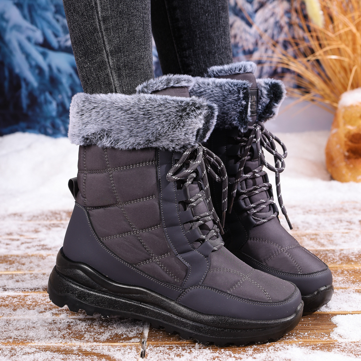 Women's High-top Snow Boots Fleece-lined Non-slip Waterproof Boots foto 3
