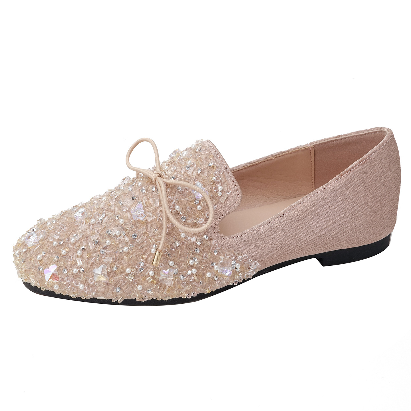 Rhinestone Square Head Pumps Women's Flat Low-cut All-match