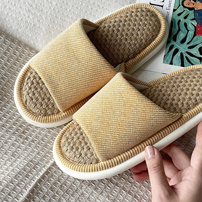 Indoor Wooden Floor Four Seasons Linen Thick Bottom Summer Slippers Women foto 2