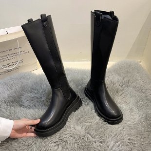 Flat-soled Elastic Band Black Over-the-knee Boots foto 4