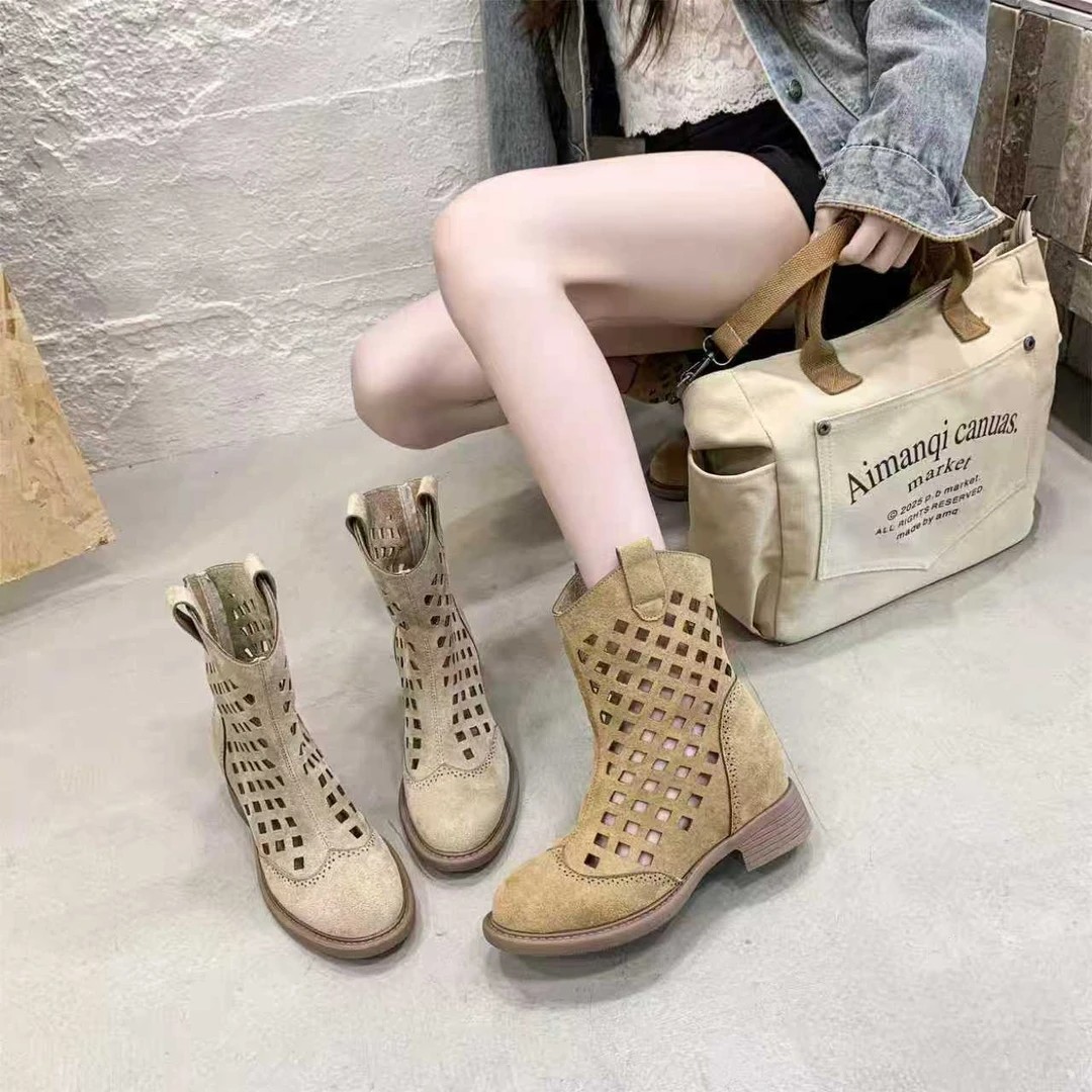 7cm Large Size Hollowed-Out Frosted Mesh Sandals Hole Mid-Calf Short Boots foto 2