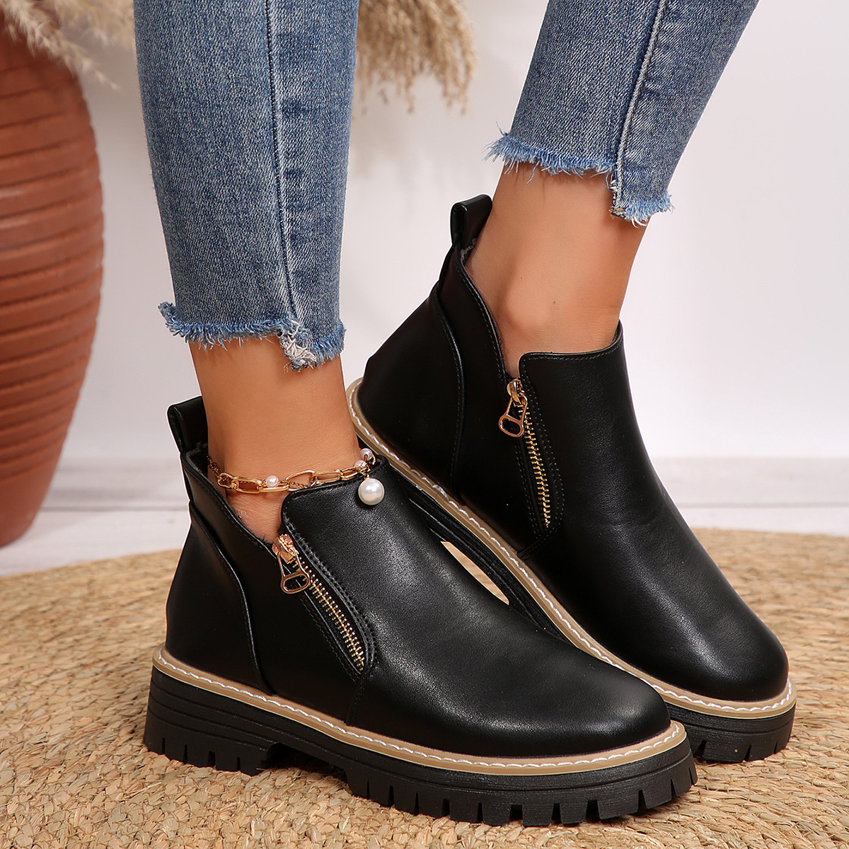 Autumn And Winter Round Toe High Heel Boots Women's Shoes foto 2