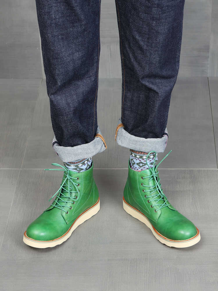 Retro Distressed Color Men Green Worker Boot foto 3