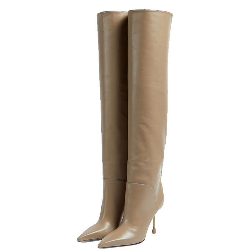 Pointed-toe Stiletto Slip-on Below The Knee Plus Size Straight Women's Boots foto 5