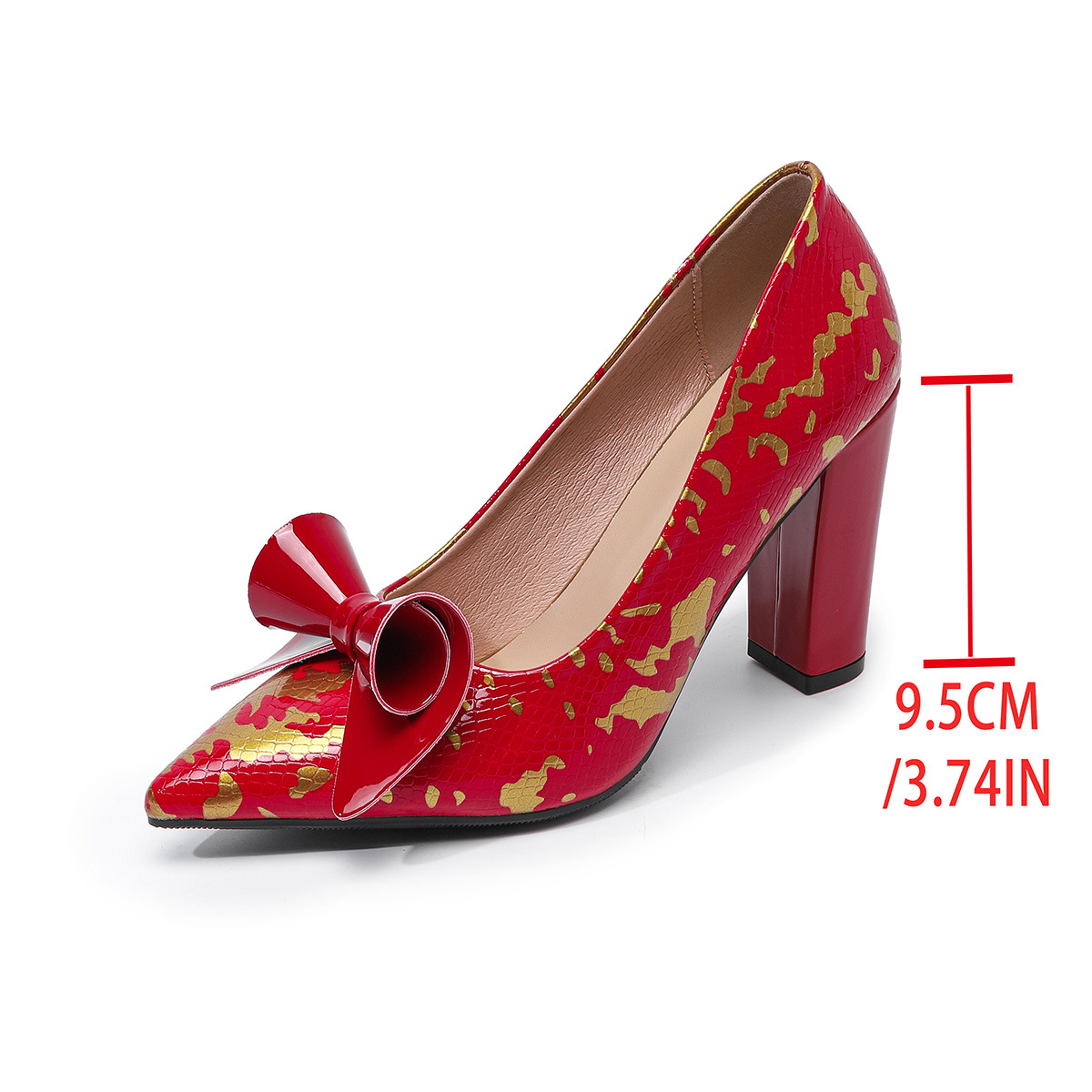 Pointed-toe Low-cut Floral Womens Pumps With A Bow And Chunky Heel foto 5
