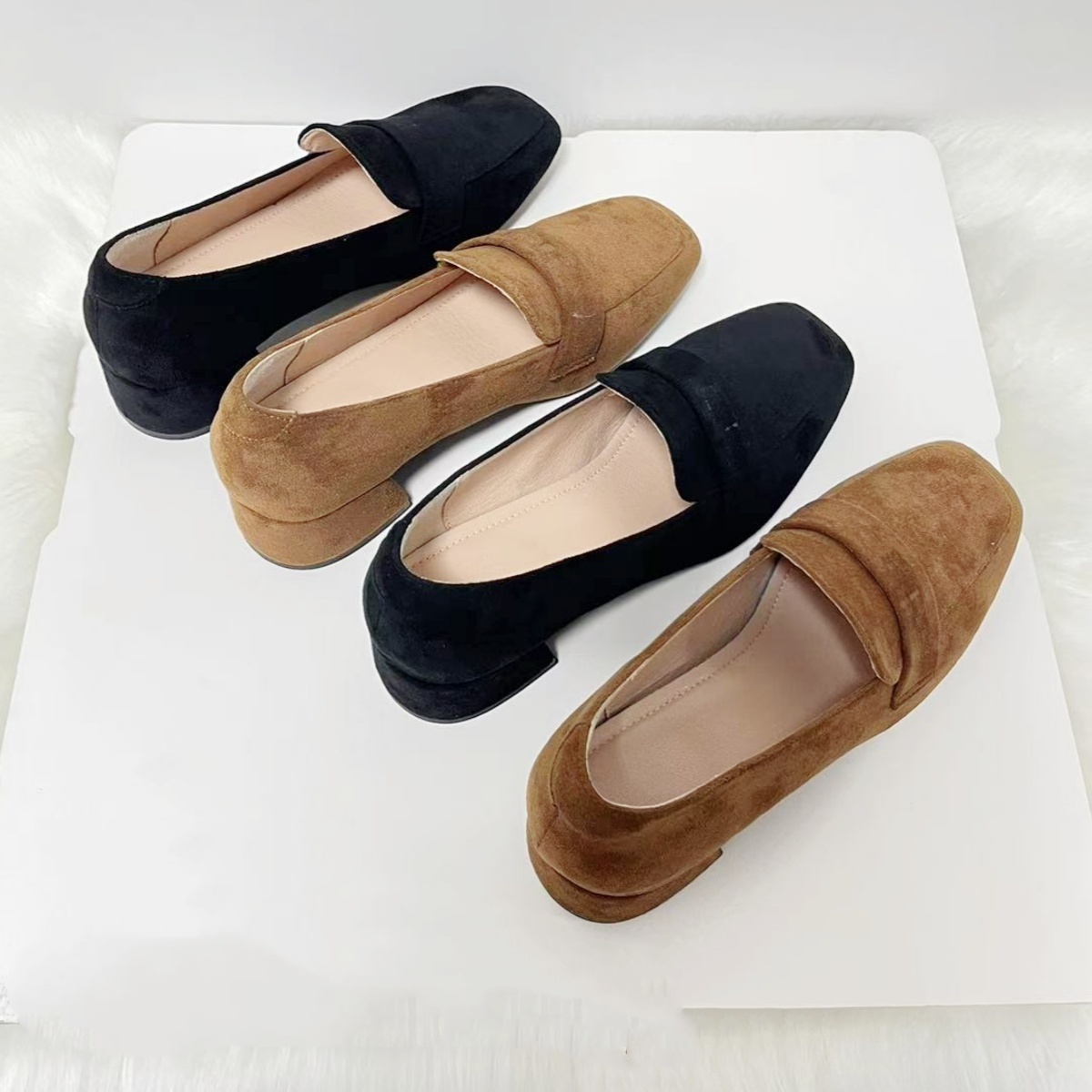 Women's Chunky Square Toe Suede High Heels foto 3