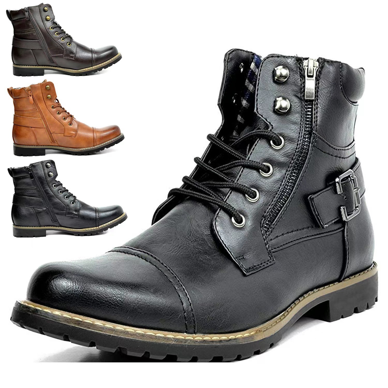 Front Lace-up Martin Boots Plus Size Flat Angle Low Cut Side Zipper foto 4