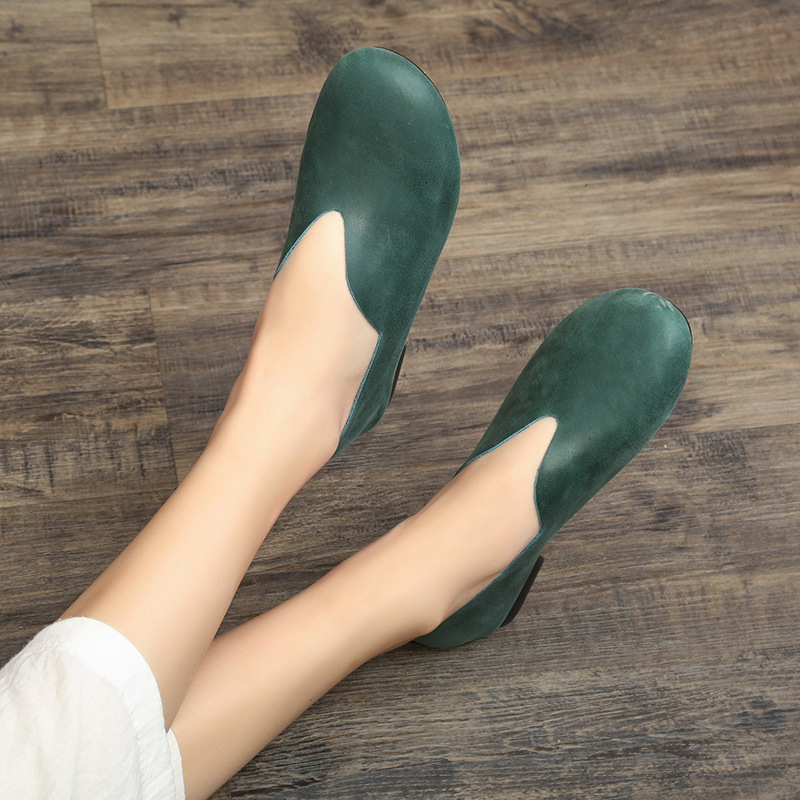 Genuine Leather Vintage Handmade Round-Toe Flat Shoes