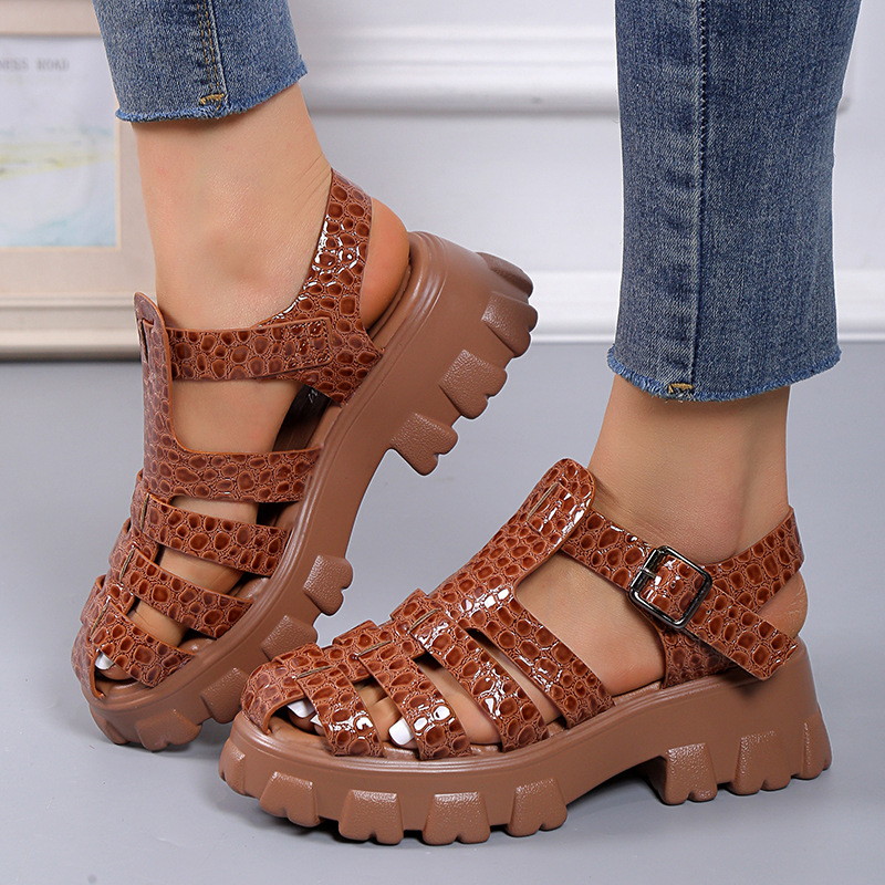 Women's Thick-soled Textured Sandals Weaving Hollow Loose foto 4