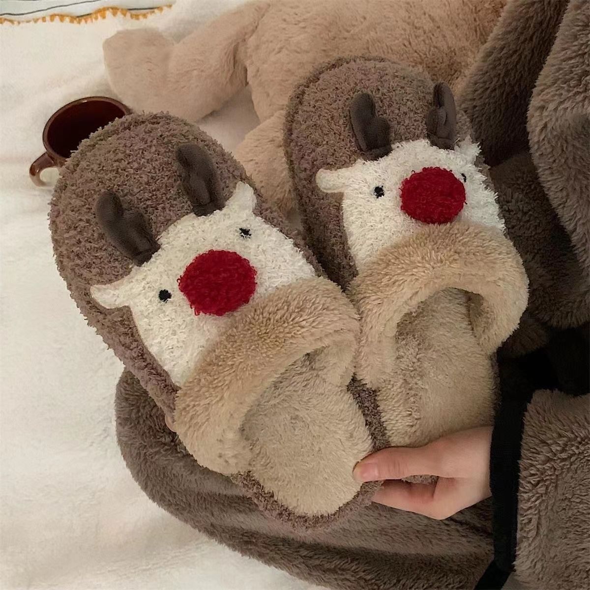 Fashion Non-slip Warm Christmas Elk Plush Shoes foto 5