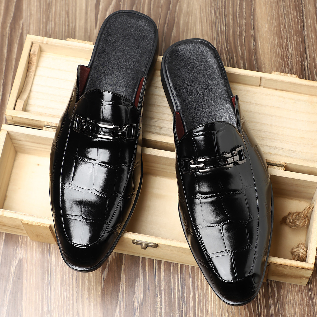 Men's Casual Leather Slippers Without Heel foto 4