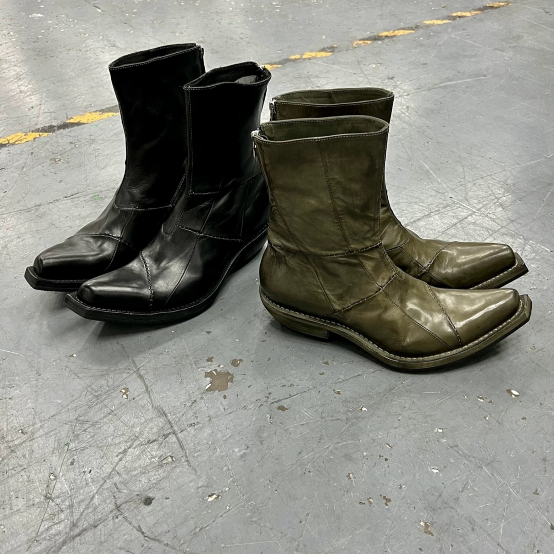 Men's Retro Dark Stitched Patchwork Square Toe Boots foto 4