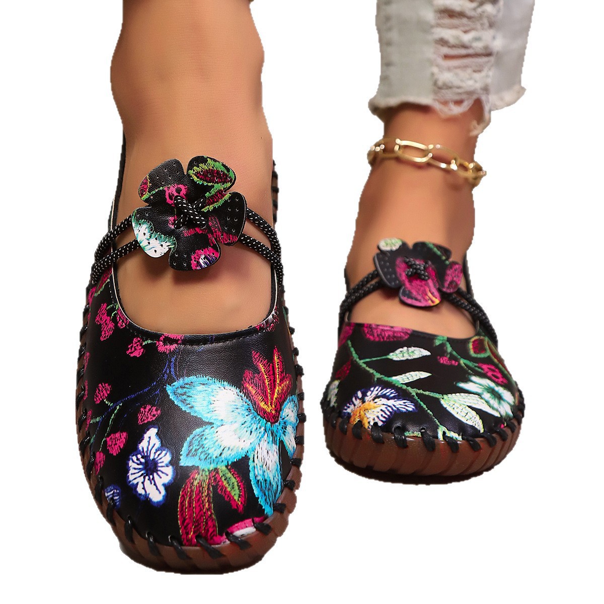 Womens Soft-soled Low-cut Ethnic-style Embroidered Shoes With A Thick Sole foto 2
