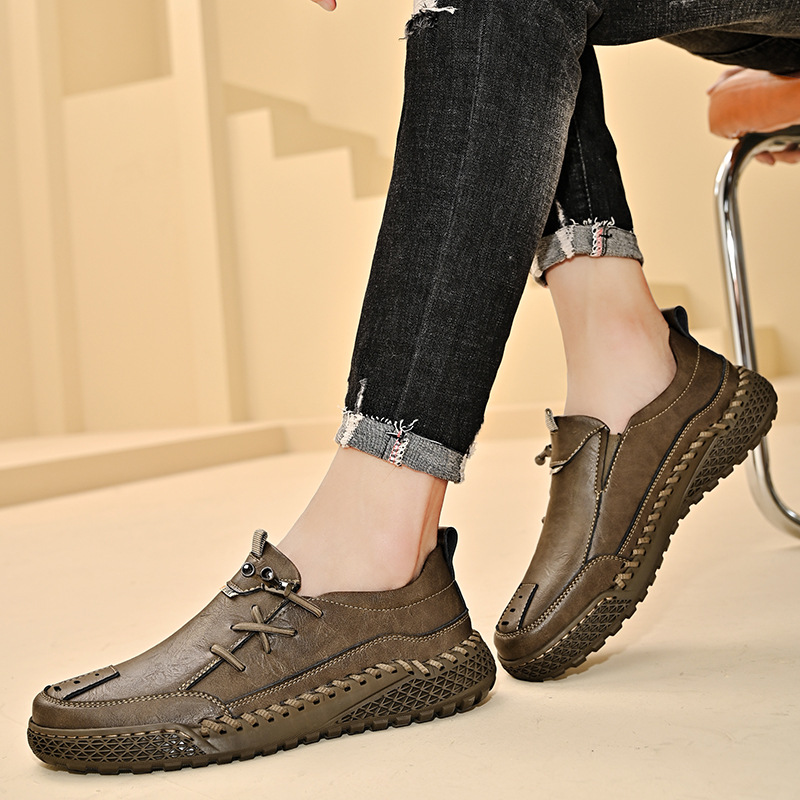 Casual Men's Autumn Handmade Leather Shoes Side Lace-up Trend foto 4