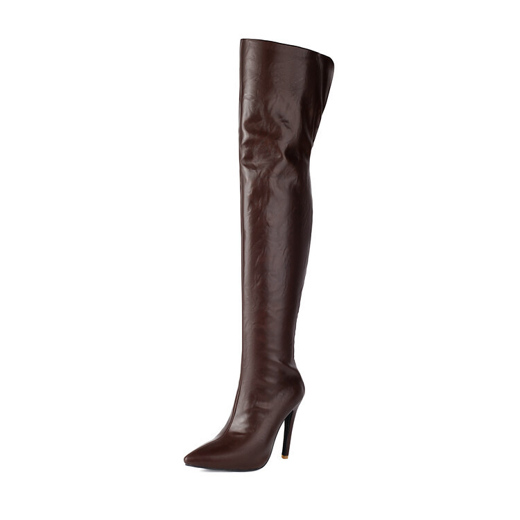 Pointed-toe Back-zip Stiletto-heel Leg-slimming Over-the-knee Patent Leather Boots foto 2