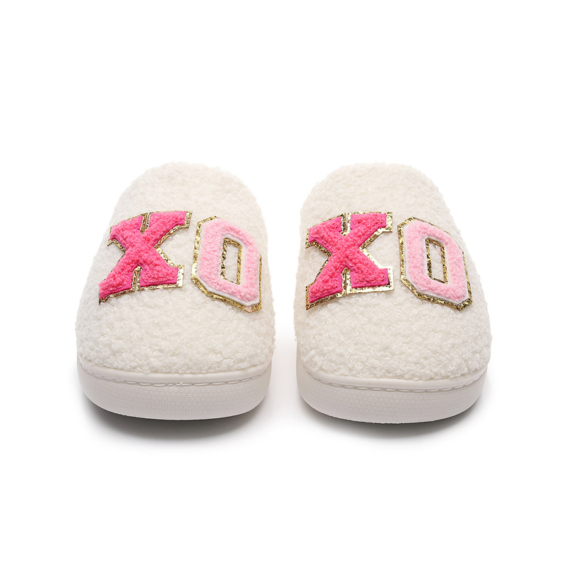 Warm Grid Letter Cotton Women's Slippers foto 3