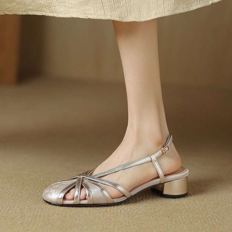 Retro New Chinese Style Round Head Chunky Heel Sandals foto 2