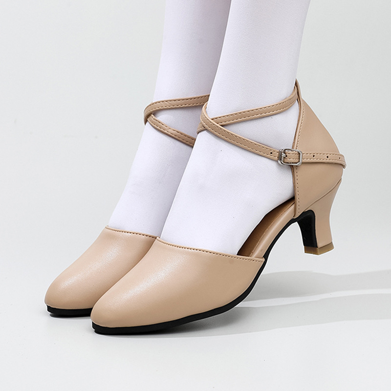 Soft-soled Mid- To High-heeled Modern Cha-cha Closed-toe Dance Shoes For Practice foto 5