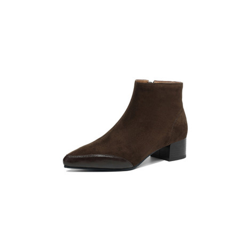 Microsoft Sheepskin New Women's Martin Boots Large Size Pointed Suede Leather Chunky Heel foto 5