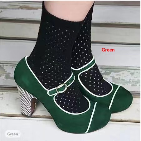 Womens Retro Round-Toe Low-Heel Pumps With Ankle Strap Buckle foto 3