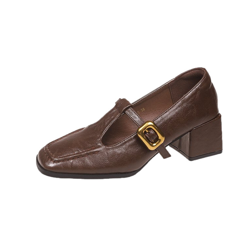 Retro Brown Designer Niche Mid-heel Chunky-heel Women's Shoes foto 3