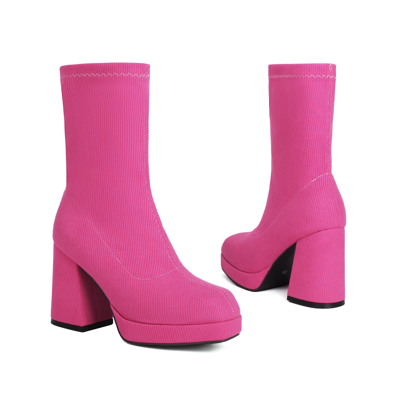 Womens High-heeled Chunky-soled Square-toe Ankle Boots