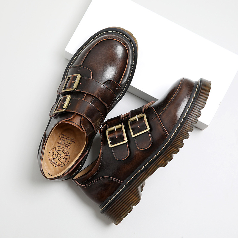 British Big Head Female College Style Retro Double Buckle Pumps foto 3