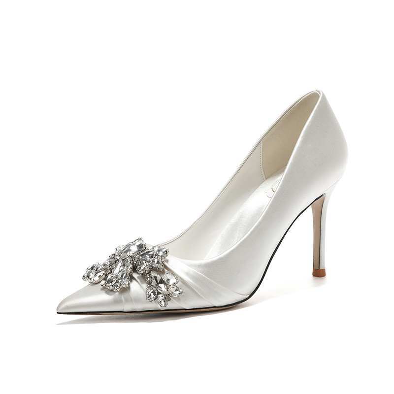 Rhinestone White Wedding Bridal Shoes Temperament foto 2