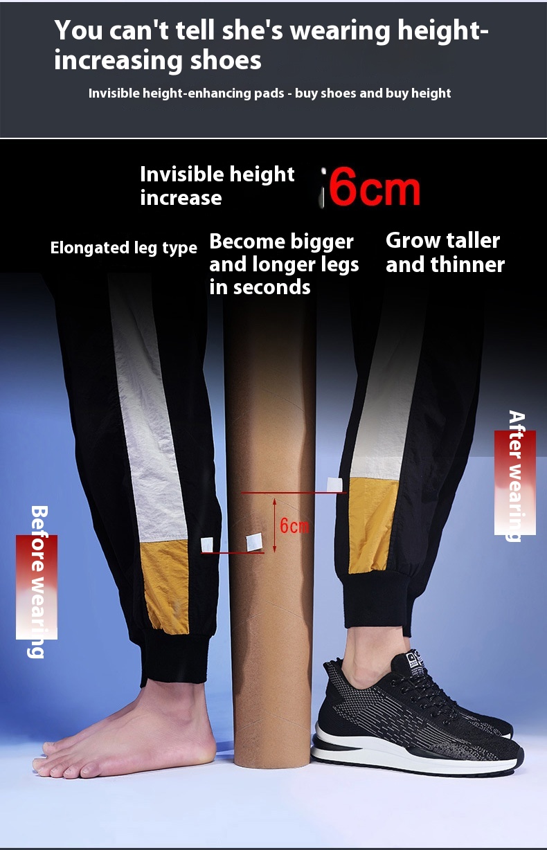 Height Increasing Insole Men's Shoes Breathable Lace Up Sports Casual Shoes foto 3