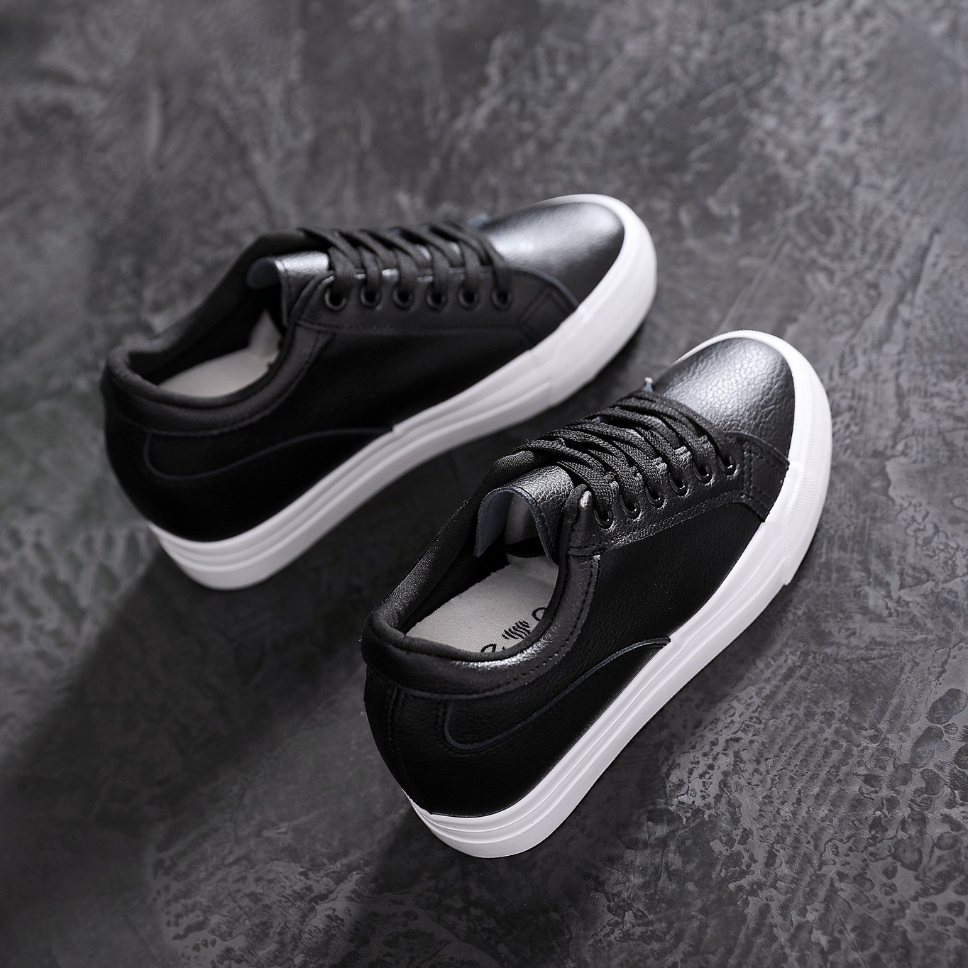 Soft Leather White Thick Bottom Height Increasing Insole Canvas Shoes foto 3