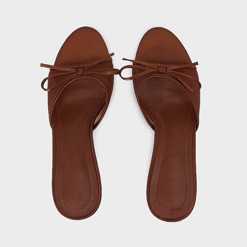 Womens Brown Mesh Sandals With Bow Detail And High Heel foto 4